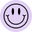Ein schwarzes Smiley-Gesicht mit Augen und einem breiten Lächeln befindet sich in der Mitte eines dicken schwarzen Kreises auf einem hellvioletten Hintergrund.
