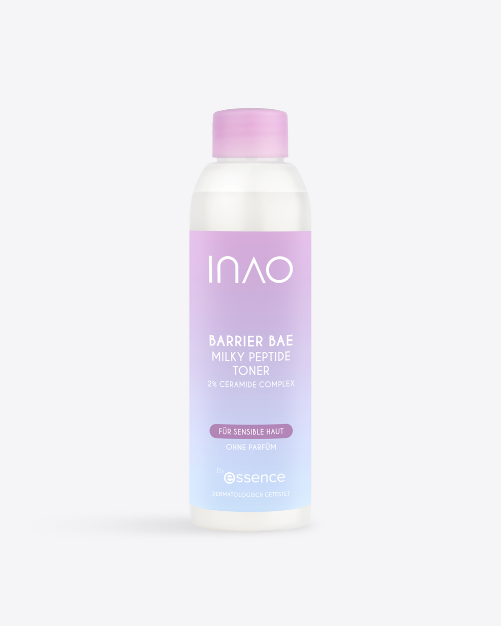 Flasche des INAO Barrier Bae Milky Peptide Toner im Blau-Lila-Verlauf vor hellgrauem Hintergrund.