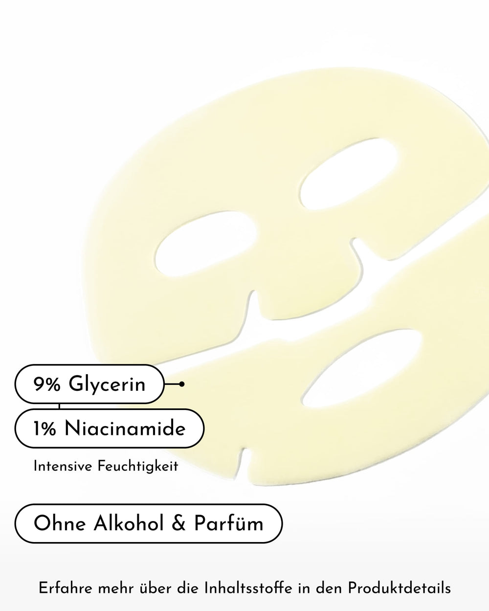 Die „Glow Mode Brightening & Glow Hydrogel-Maske“ von INAO ist eine hellgelbe Hydrogel-Gesichtsmaske mit 9 % Glycerin und 1 % Niacinamid für einen intensiven Feuchtigkeitsboost. Sie ist alkoholfrei und parfümfrei; auf der Verpackung lädt ein deutscher Text dazu ein, mehr in den Produktdetails zu erfahren.